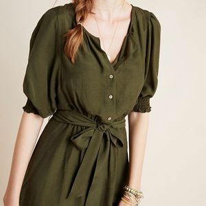 Anthropologie Nicole Puff Sleeve Belted Dress M